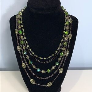 Multi Strand Green Glass Bead Necklace